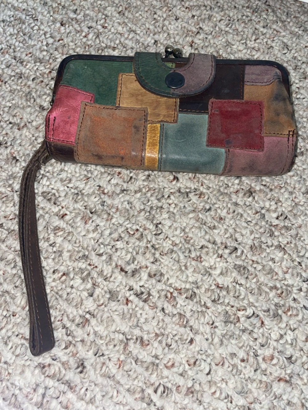 Lucky Brand Patchwork Leather Wristlet in Green, Red, Brown, Tan